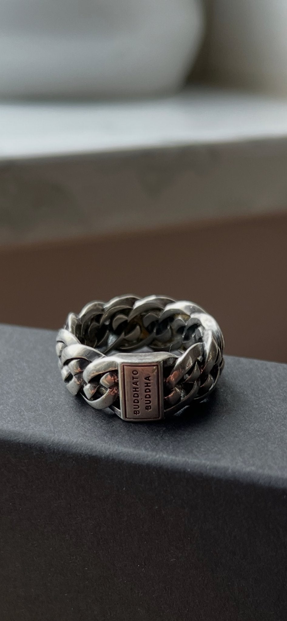 Buddha to Buddha ring, zilveren schakelring maat 17, 18 tot 19, Ophalen of Verzenden, Zo goed als nieuw, Dame of Heer