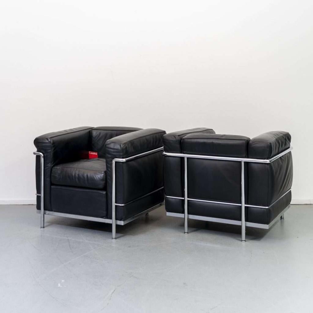 6x ACTIE!! Cassina LC2 Le Corbusier fauteuil Zwart Leer, Niet ingevuld, Gebruikt, Minder dan 75 cm, Niet ingevuld