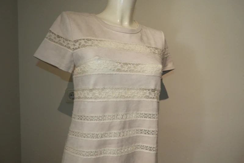 Marccain shirt suedine look banen open gewerkte kant N3 M, Maat 38/40 (M), Verzenden, Wit, Zo goed als nieuw