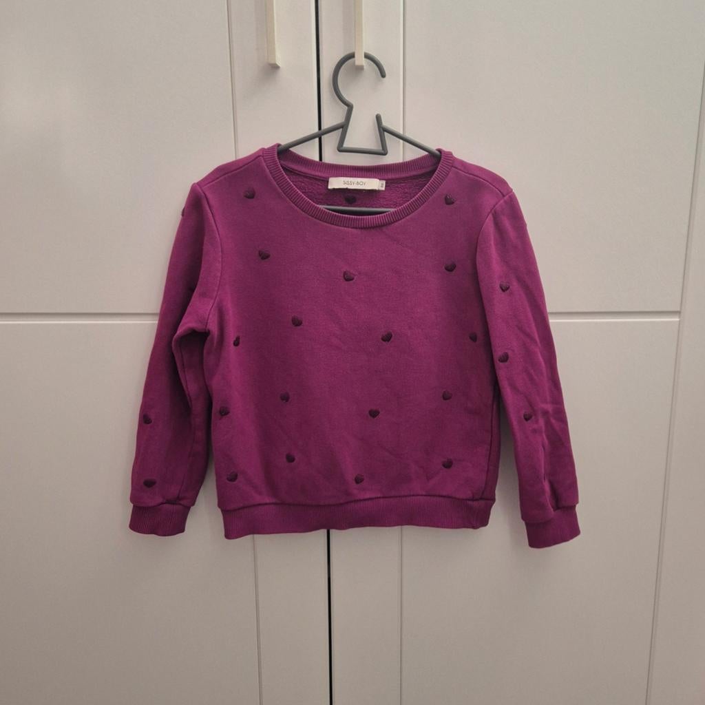 Sissy-boy sweater trui longsleeve paars hartjes mt 110/116, Kinderen en Baby's, Kinderkleding | Maat 110, Ophalen of Verzenden