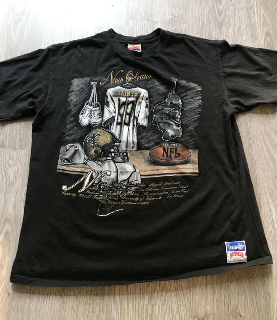Vintage Nutmeg NFL New Orleans Saints T-shirt XL, Verzenden, Gedragen, Maat 52/54 (L), Zwart