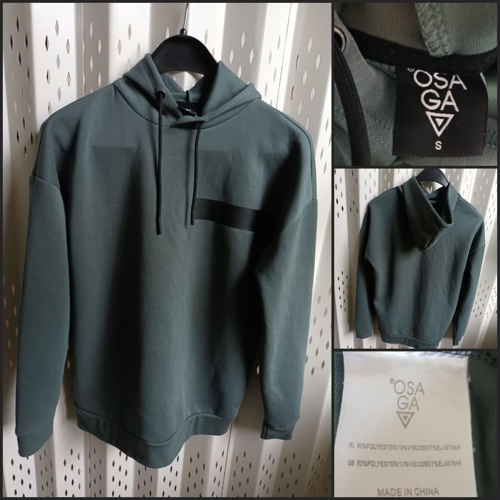 Osaga groen heren sweatshirt hoody fake-leather streep S, Ophalen of Verzenden, Zo goed als nieuw, Maat 46 (S) of kleiner, Osaga