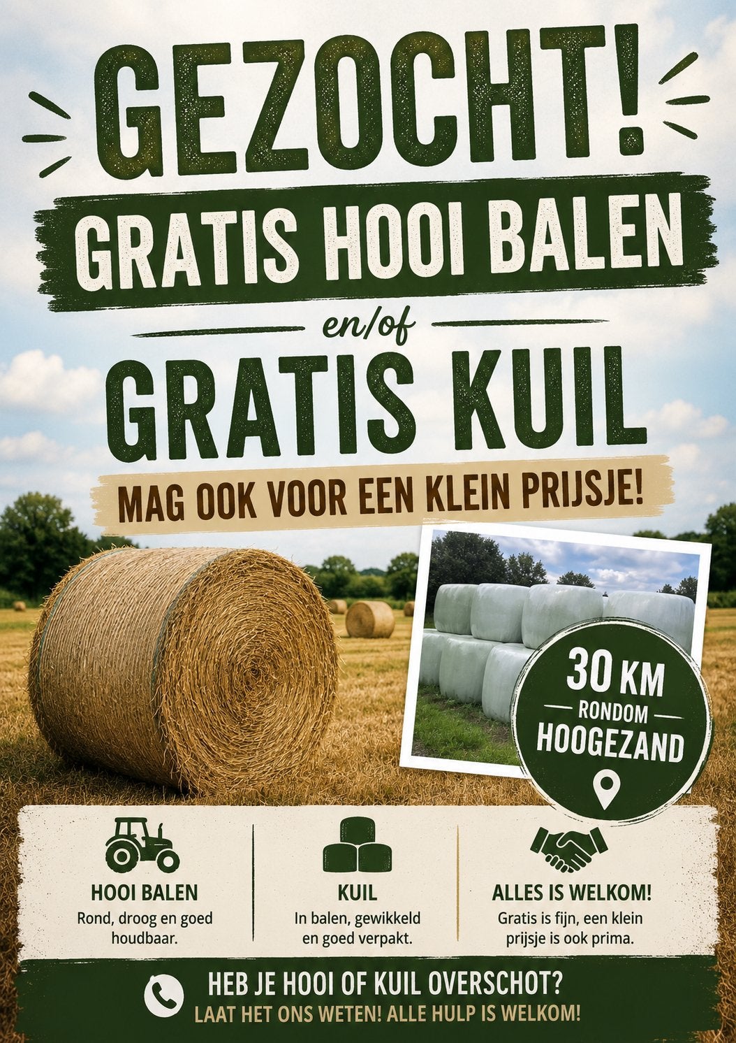 GEZOCHT gratis hooi / kuil balen, Ophalen, Vee