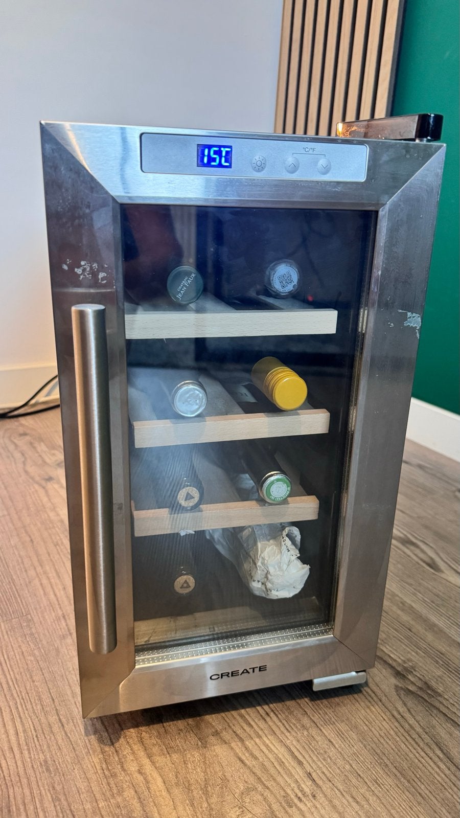 CREATE WINECOOLER WOOD S - Wijnkoelkast 23L (8 flessen), Ophalen of Verzenden, Minder dan 75 liter, Zonder vriesvak, Gebruikt