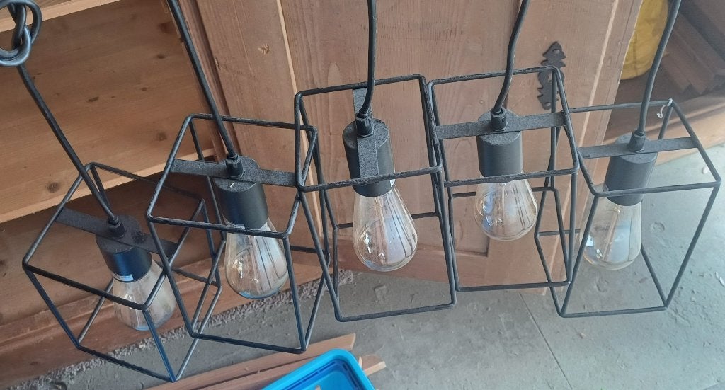 hanglamp van 5 kubussen met binnenlampen, als nieuw, Ophalen of Verzenden, Zo goed als nieuw, Glas, Modern, draad-lampen, opknoopbaar