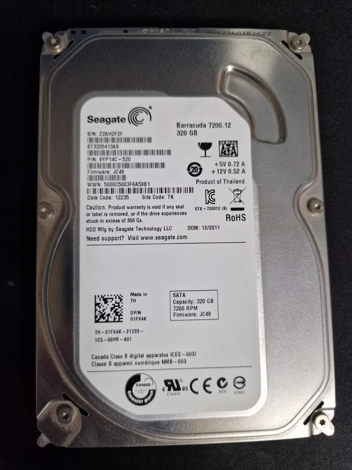 Seagate Barracuda 7200.12 320 GB SATA HDD, Computers en Software, Intern, Gebruikt, 320 GB, Server