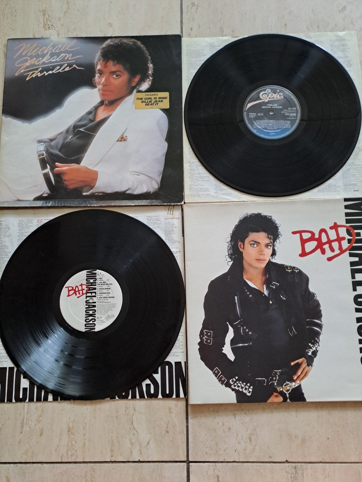 Michael Jackson LP's: Thriller & Bad, Cd's en Dvd's, Vinyl | Pop, LP, Gebruikt, Pop, Originele persing
