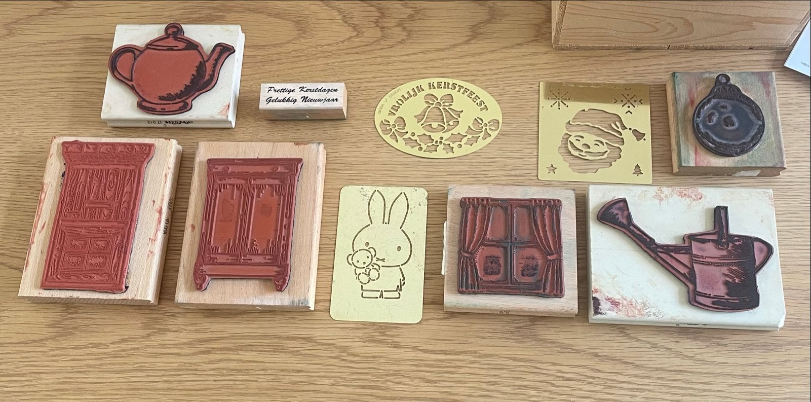 Diverse stempels en sjablonen (o.a. Nijntje, Kerst), Ophalen of Verzenden, Gebruikt, Houten stempel