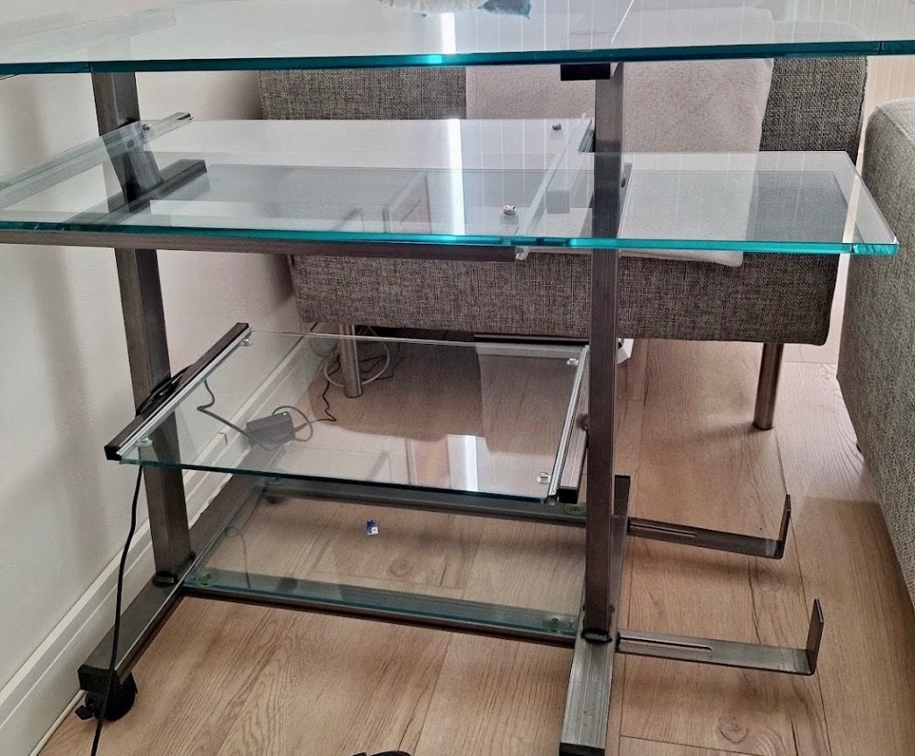 Computermeubel / glastafel met meerdere glasplaten, Ophalen, Gebruikt, Glas, 40 tot 80 cm