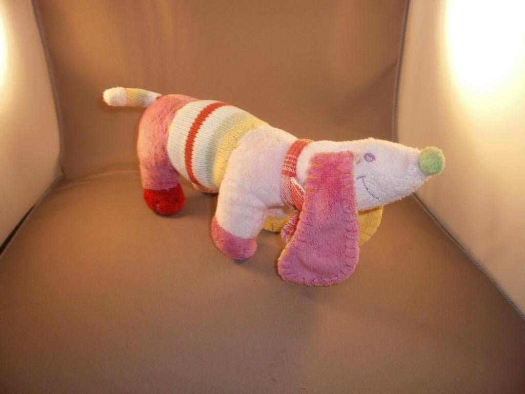 happy horse tackel Dinkey roze gestreept geblokt geel 25 cm, Kinderen en Baby's, Speelgoed | Knuffels en Pluche, Happy Horse, Zo goed als nieuw