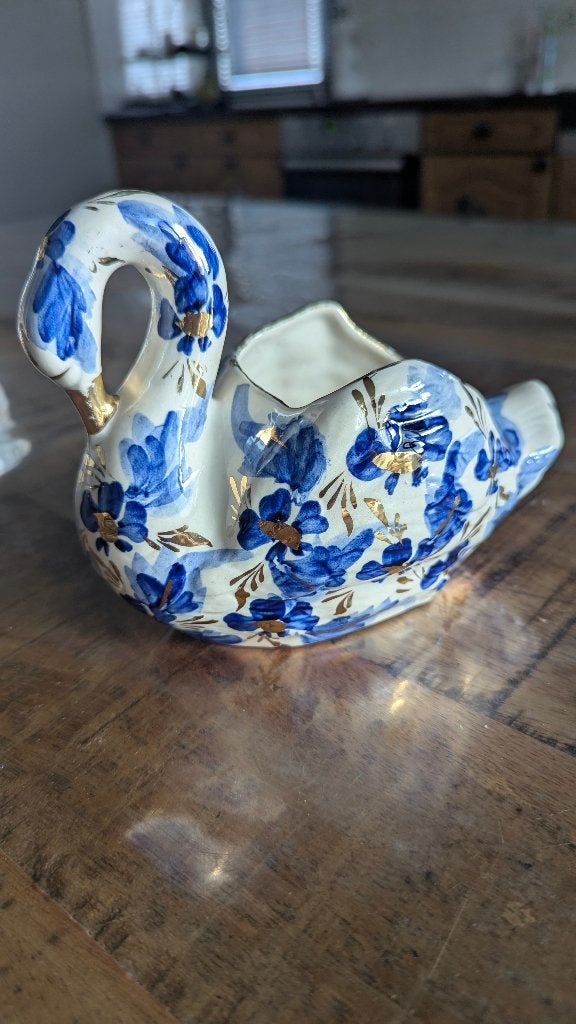 Delfts blauw zwaan pot decoratie goud antiek, Antiek en Kunst, Ophalen of Verzenden