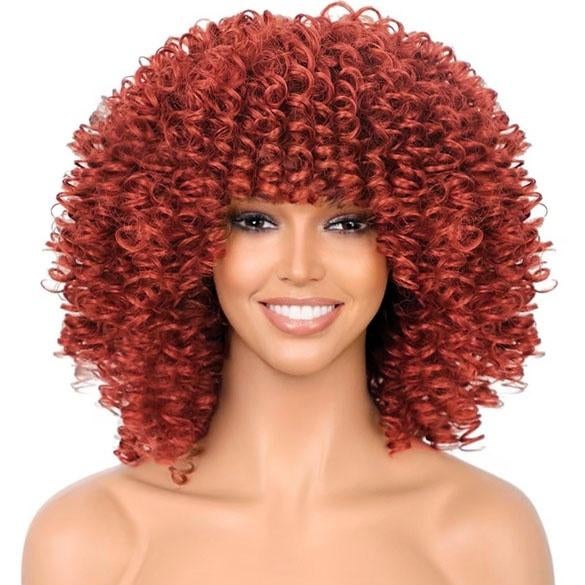 Pruik afro spiraalkrullen vol volume koperrood, Verzenden, Nieuw, Pruik of Haarverlenging