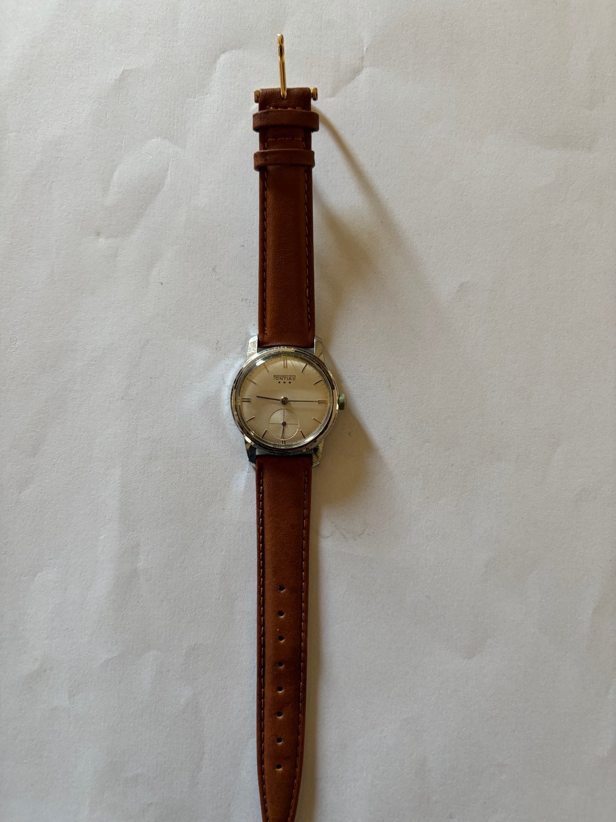 Vintage Pontiac Polshorloge met Leren Band opwinden, Overige merken, Staal, Met bandje, Polshorloge