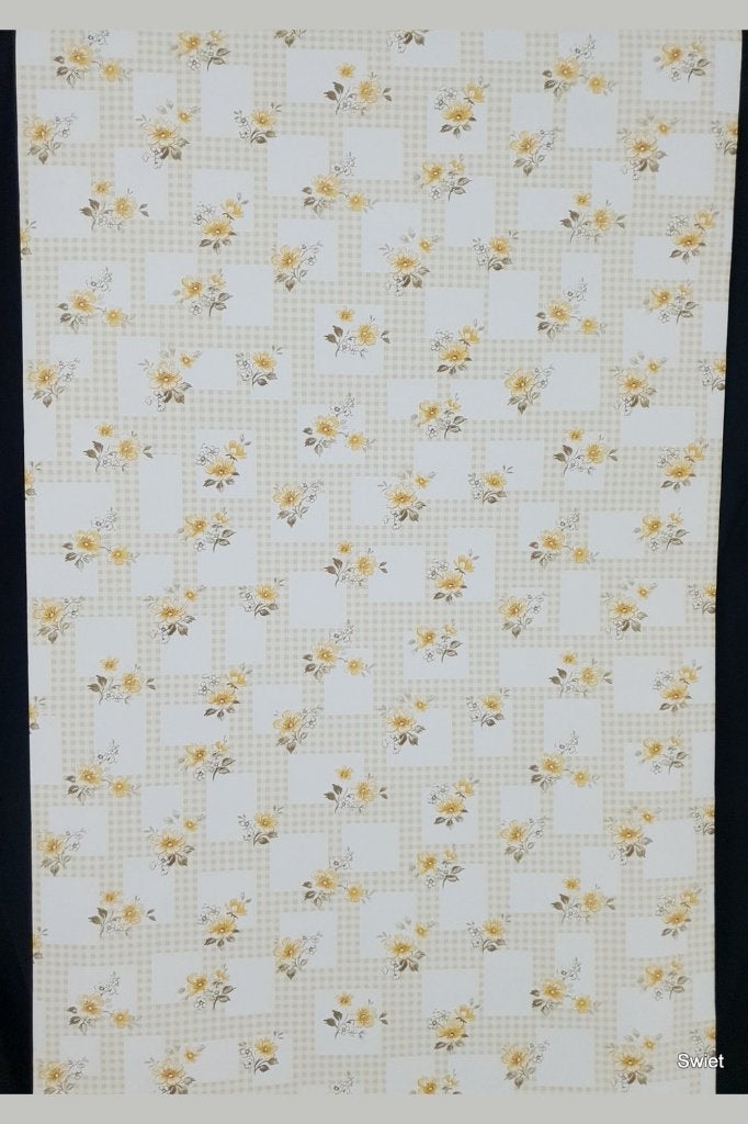 14031 vintage oud behang geel ruit bloemen 70s retro swiet, Huis en Inrichting, Stoffering | Behang, Beige, Ophalen of Verzenden