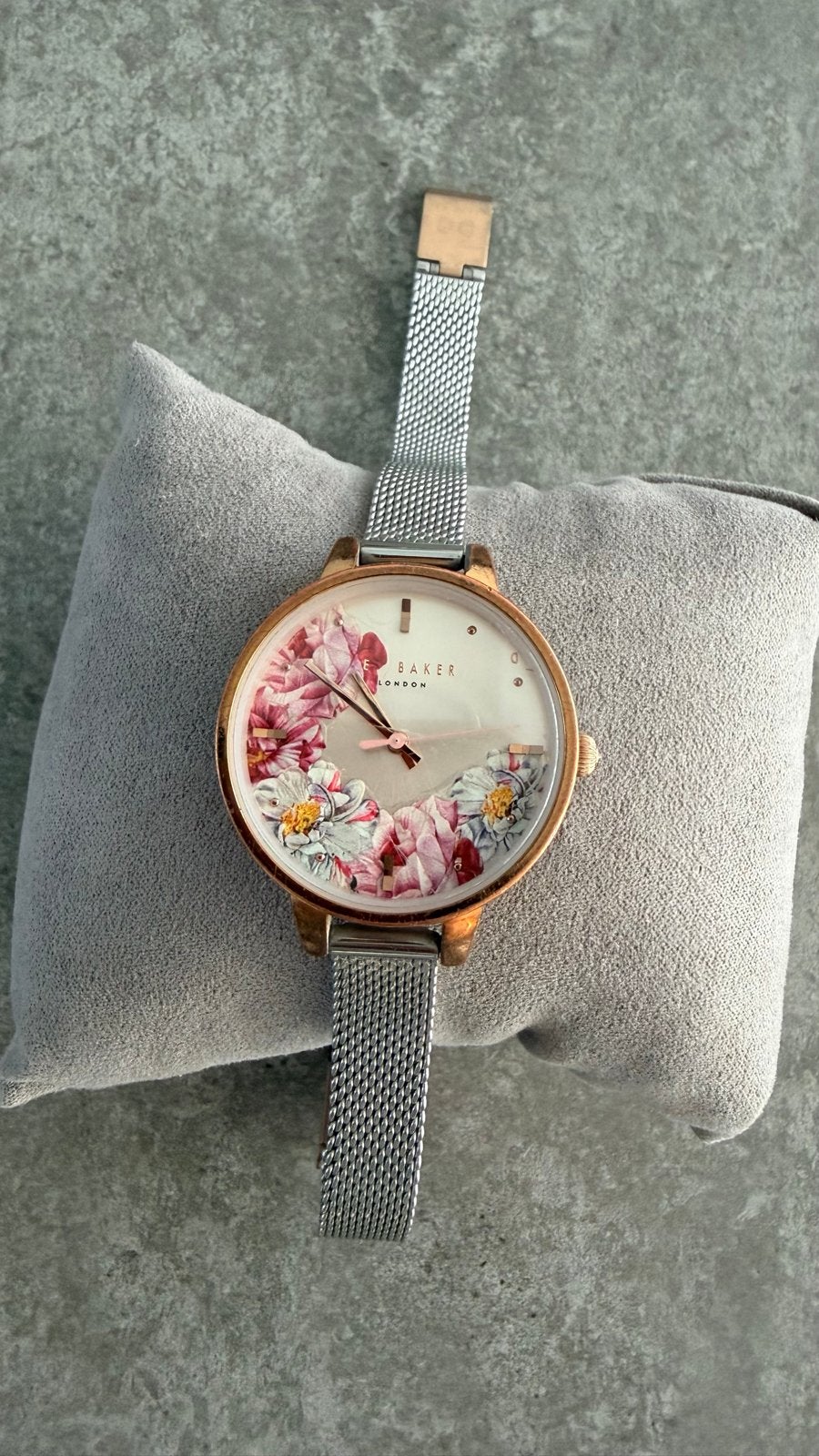 Ted Baker Polshorloge met Bloemenprint en Stalen Band, Overige merken, Staal, Polshorloge, Ophalen of Verzenden