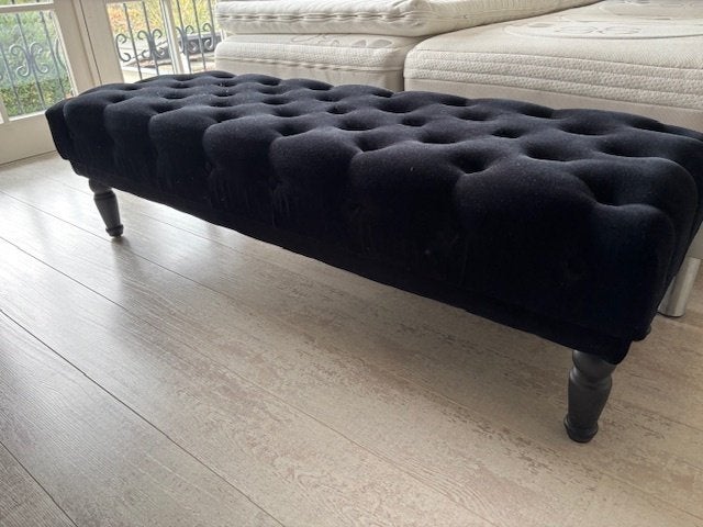 Sofa, zwart fluwelen stof, met capitonnering, Huis en Inrichting, Ophalen, Minder dan 75 cm, 150 tot 200 cm, Driepersoons