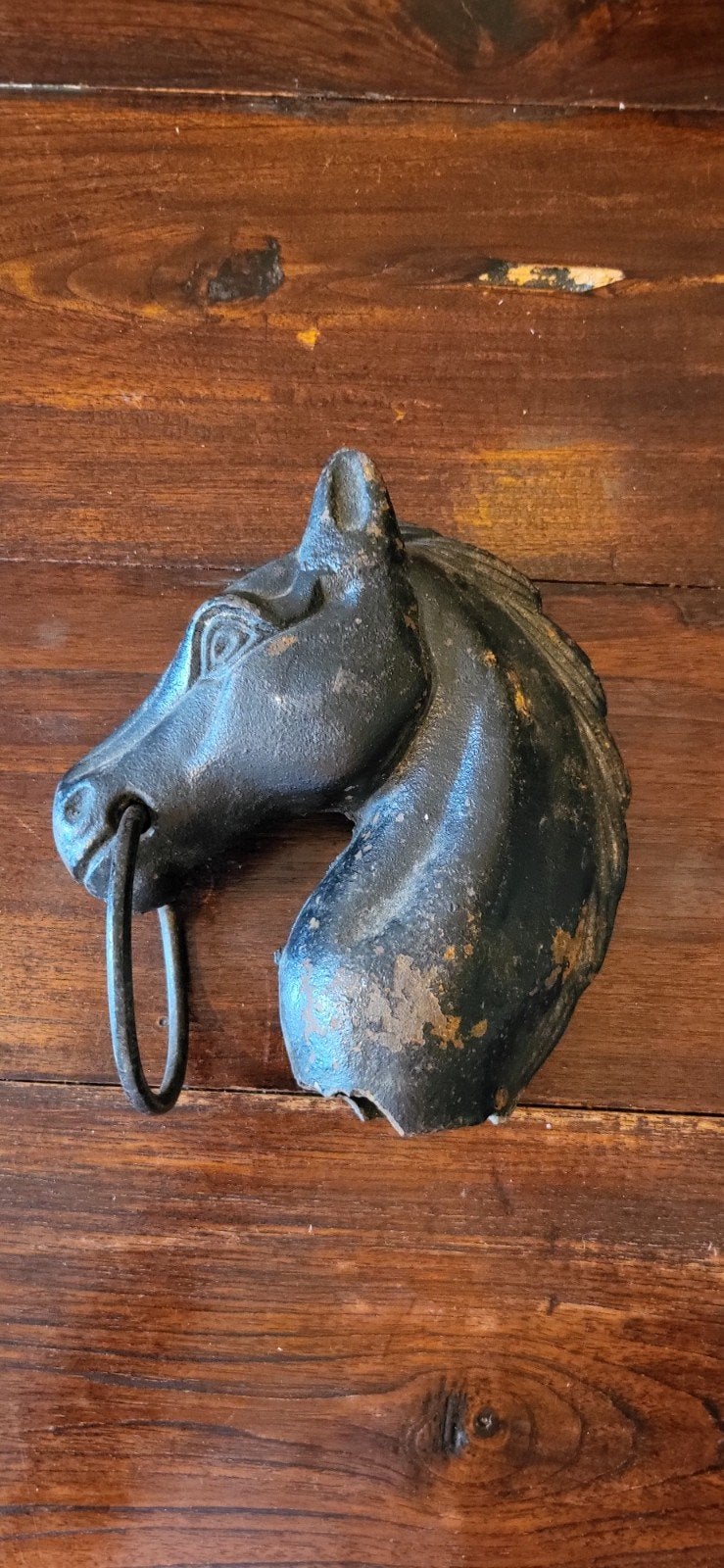 Oud metalen paardenhoofd met ring - vermoedelijk gietijzer, Ophalen of Verzenden