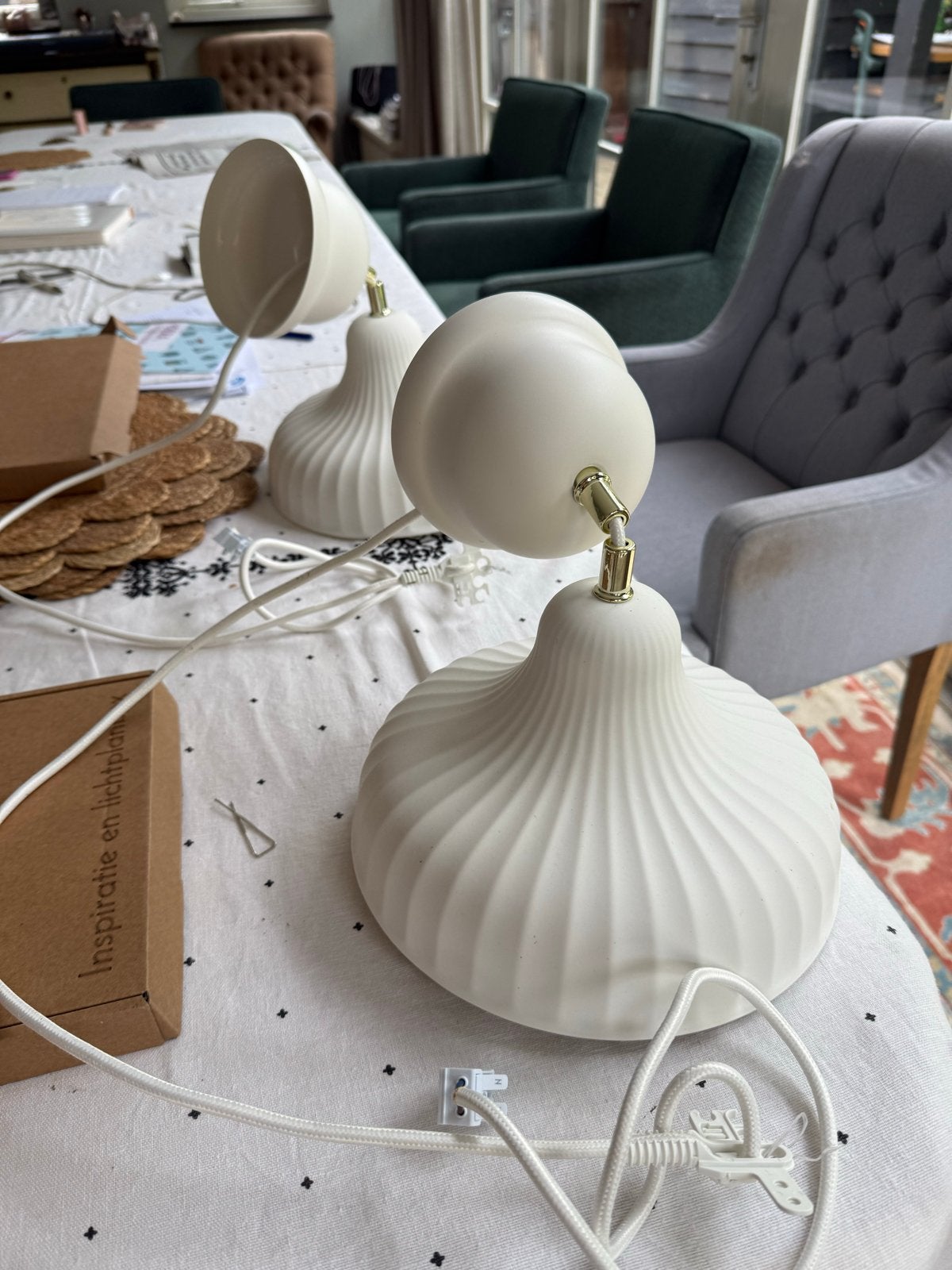 IKEA SKIVTOFS Hanglamp, ecru/keramiek, 24 cm, Ophalen, Nieuw, Keramiek, E27 (groot)