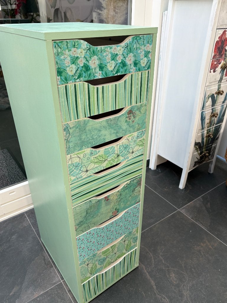 Groene ladekast decoupage, Ophalen, Minder dan 50 cm, Gebruikt, 5 laden of meer