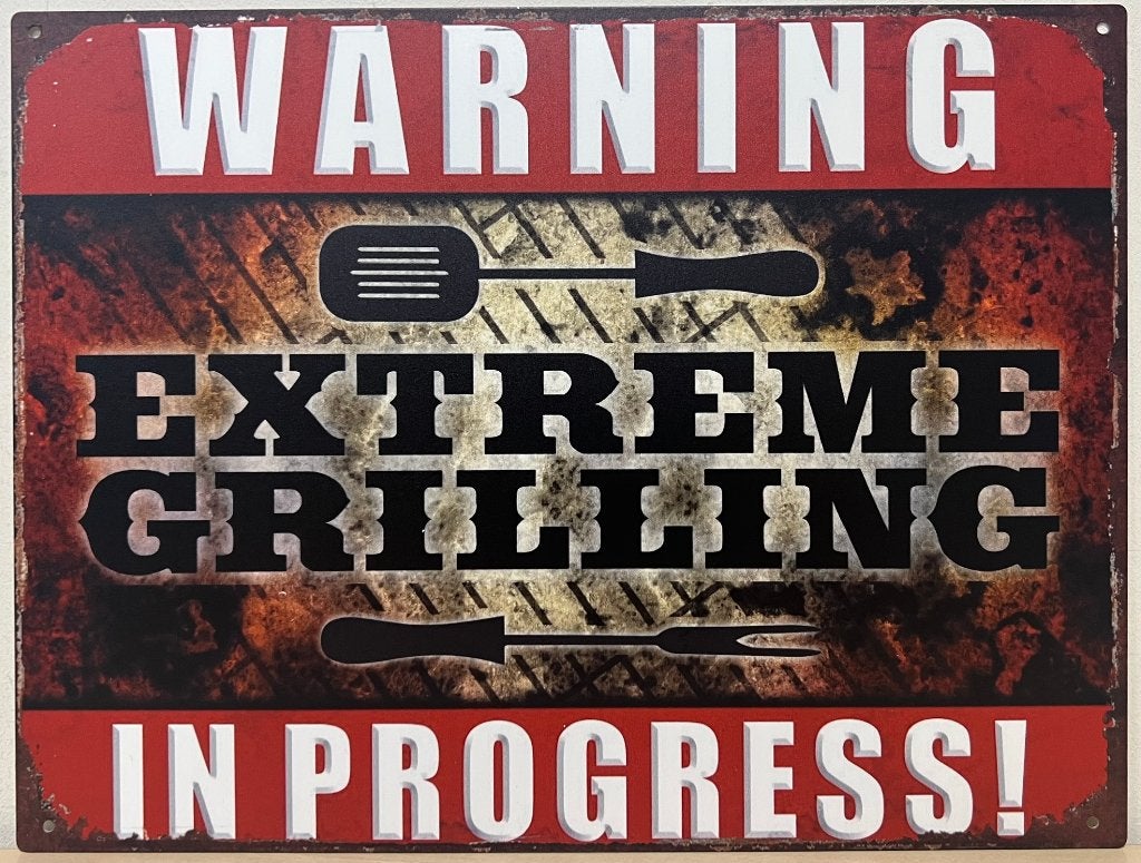 Warning extreme grilling bbq reclamebord van metaal wandbord, Info@deconoord.nl, Deco Noord, Nieuw, Ophalen of Verzenden