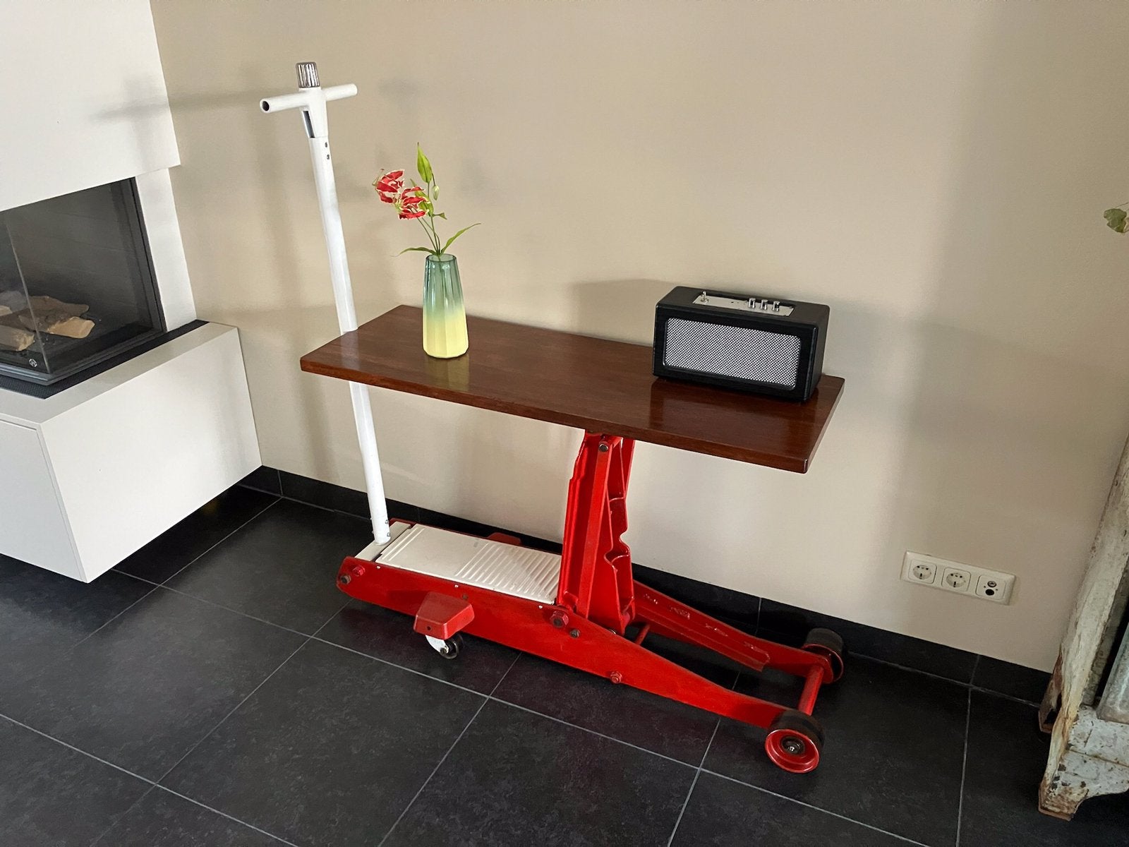 Industriële Sidetable upcycled garagekrik mancave tafel, Ophalen, 25 tot 50 cm, Rechthoekig