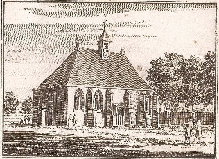 Zeeland De kerk van St. Laurens 1743 Kopergravure Spilman, Antiek en Kunst, Architectuur, Ophalen of Verzenden, 9 cm, 7 cm