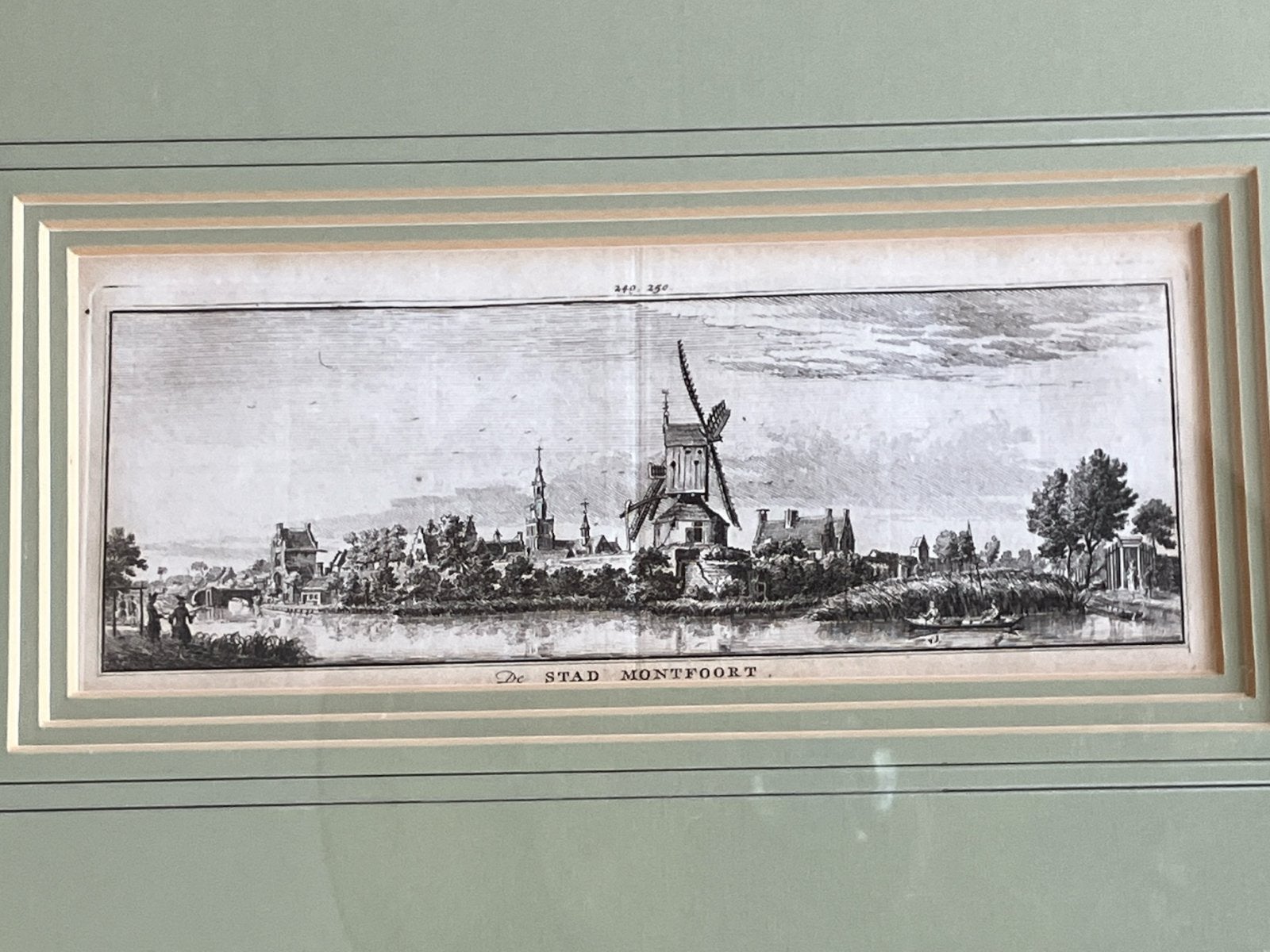 Stad Montfoort Gravure Hendrik Spilman 1750 in antieke lijst, Ingelijst, Stadsgezicht, Ophalen of Verzenden, Gravure