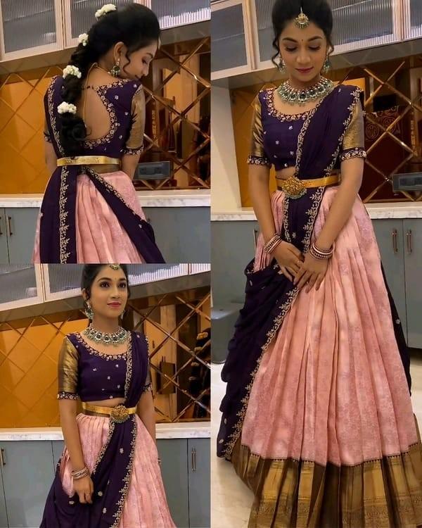 Nieuwe Half Saree - Prachtig Traditioneel Indiaas Gewaad, Ophalen of Verzenden, Nieuw, Paars, Onder de knie