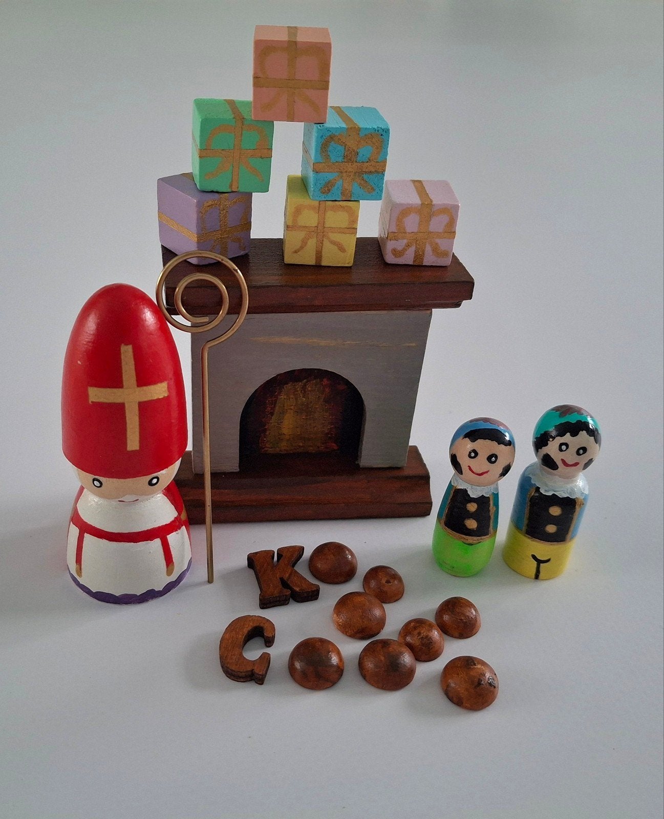 Pegdolls Sint bij schoorsteen met Pietjes en accessoires, Ophalen of Verzenden, Nieuw