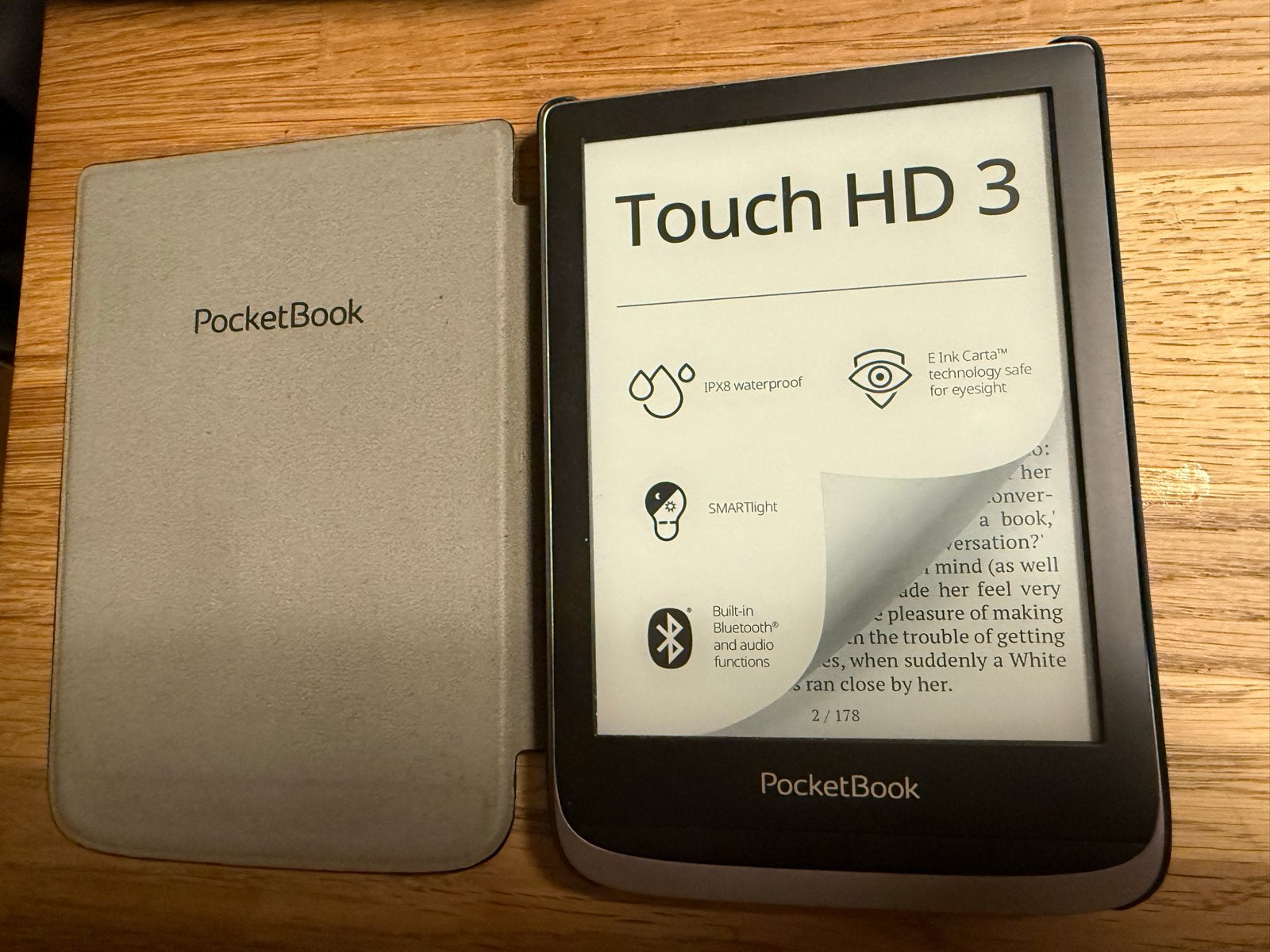 PocketBook Touch HD 3 (grijs) + officieel hoesje + doos, Bluetooth, 6 inch of minder, Ophalen of Verzenden, Zo goed als nieuw