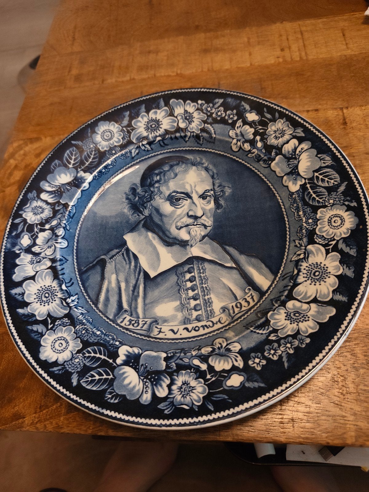 Delfts blauw bord Vondel 1587-1931, Antiek en Kunst, Ophalen of Verzenden