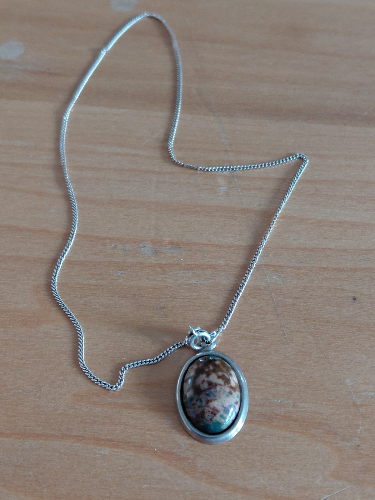 ANTIEK ZILVEREN 83T ZILVERE GRMERKTE KETTING MET KATTEN OOG, Ophalen of Verzenden, Zilver