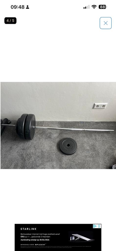 Halterstang met gewichten en T-Bar Row barbell, Ophalen of Verzenden, Zo goed als nieuw