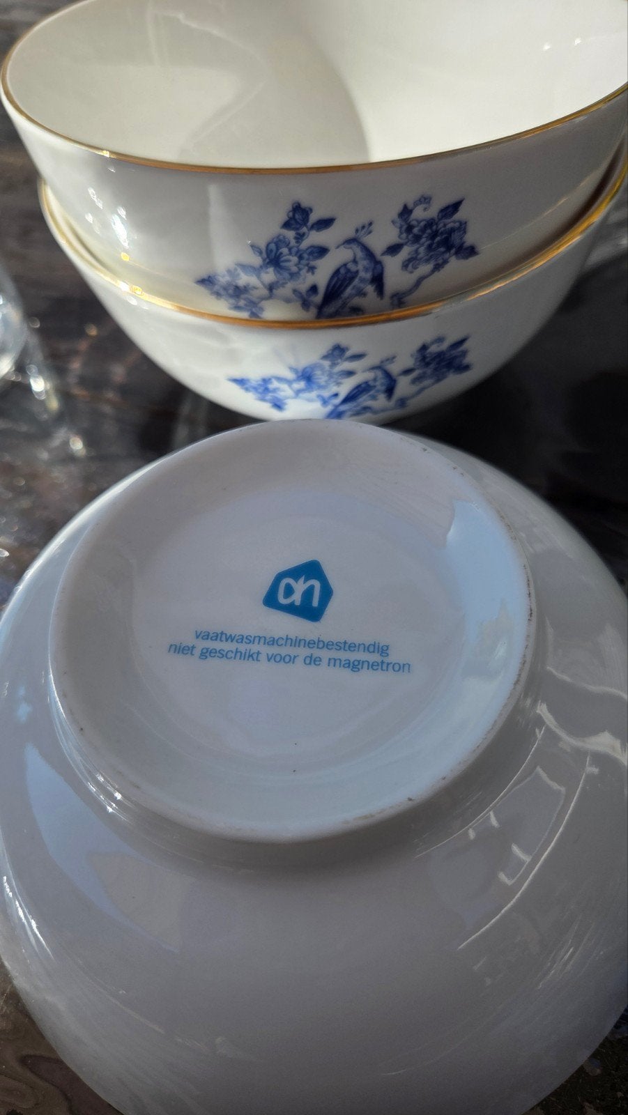 Set van 3 Albert Heijn Delfts Blauw schaaltjes, Gebruikt, Porselein of Keramiek, Schaal, Vaatwasserbestendig