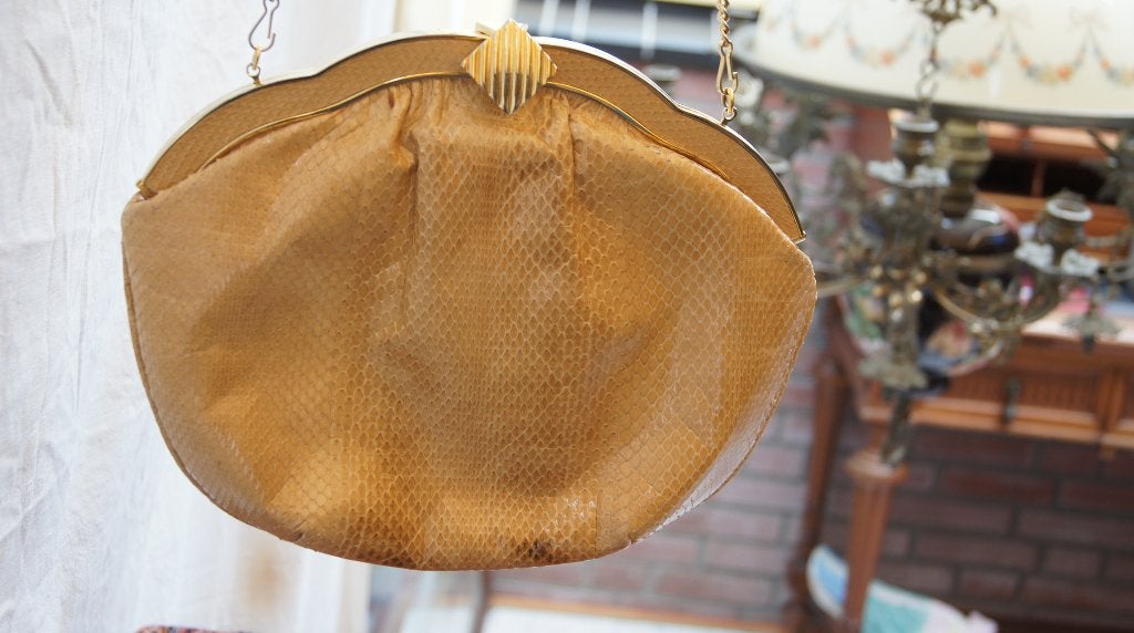 Vintage Avondtasje met Slangenprint - Beige/Goud, Ophalen of Verzenden, Gebruikt, Beige, Avondtasje