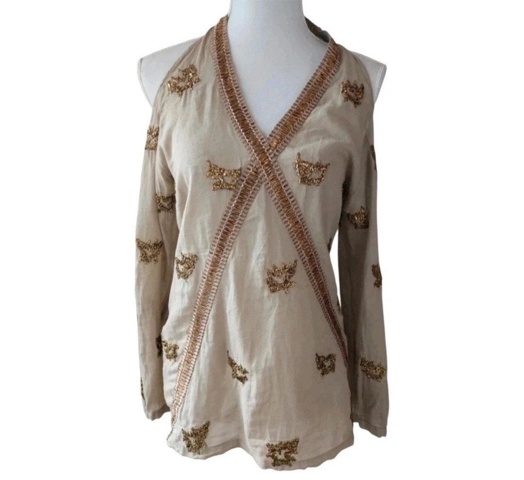2 Love Tony Cohen Ecru Off Shoulder Blouse Gouddraad Maat 36, Verzenden, Beige, Zo goed als nieuw, Tony cohen
