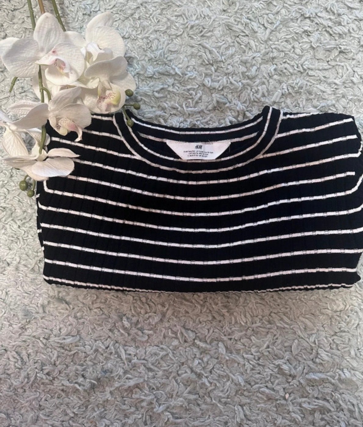 Zwart/wit gestreepte viscose croptop van H&M, maat 146/152, Kinderen en Baby's, Kinderkleding | Maat 146, Ophalen of Verzenden