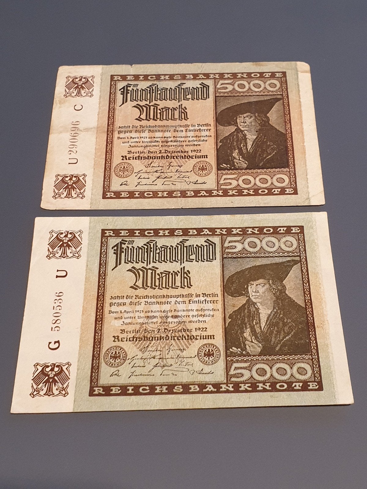 Duitsland 2x 5000 mark 2.12.1922 (B2), Ophalen of Verzenden, Duitsland