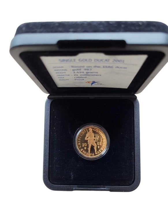 Nederland Gouden Dukaat 2001 in doosje, Ophalen of Verzenden, Goud