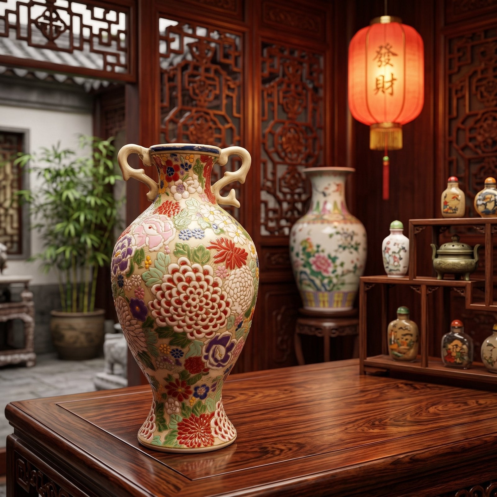 Chinese Satsuma stijl vaas 24cm Millefleurs decor, Ophalen of Verzenden