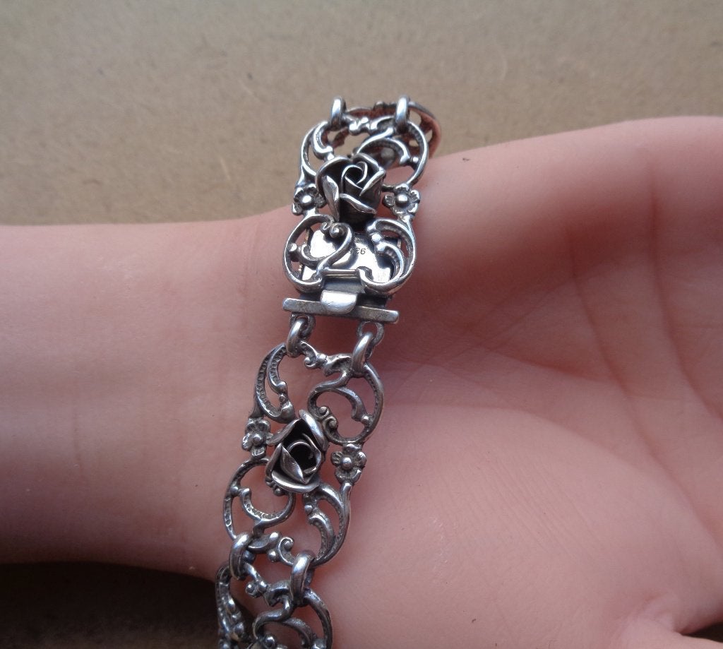 zilveren TEKA armband met roosjes [304], Verzenden, Zo goed als nieuw, Zilver, Zilver