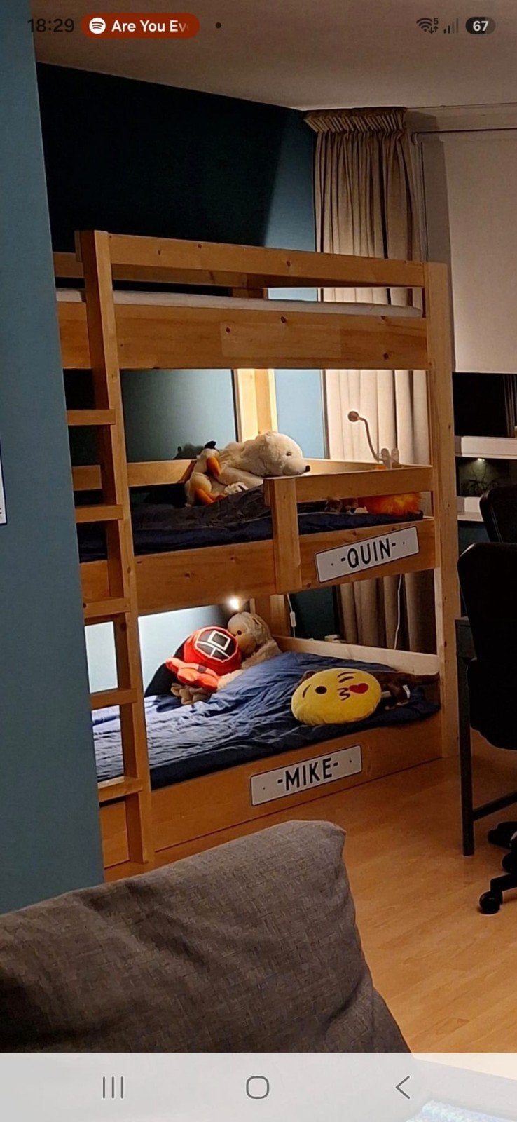 KEURIG 3-persoons stapelbed met lattenbodems (excl. matrasse, Huis en Inrichting, Slaapkamer | Stapelbedden en Hoogslapers, Ophalen