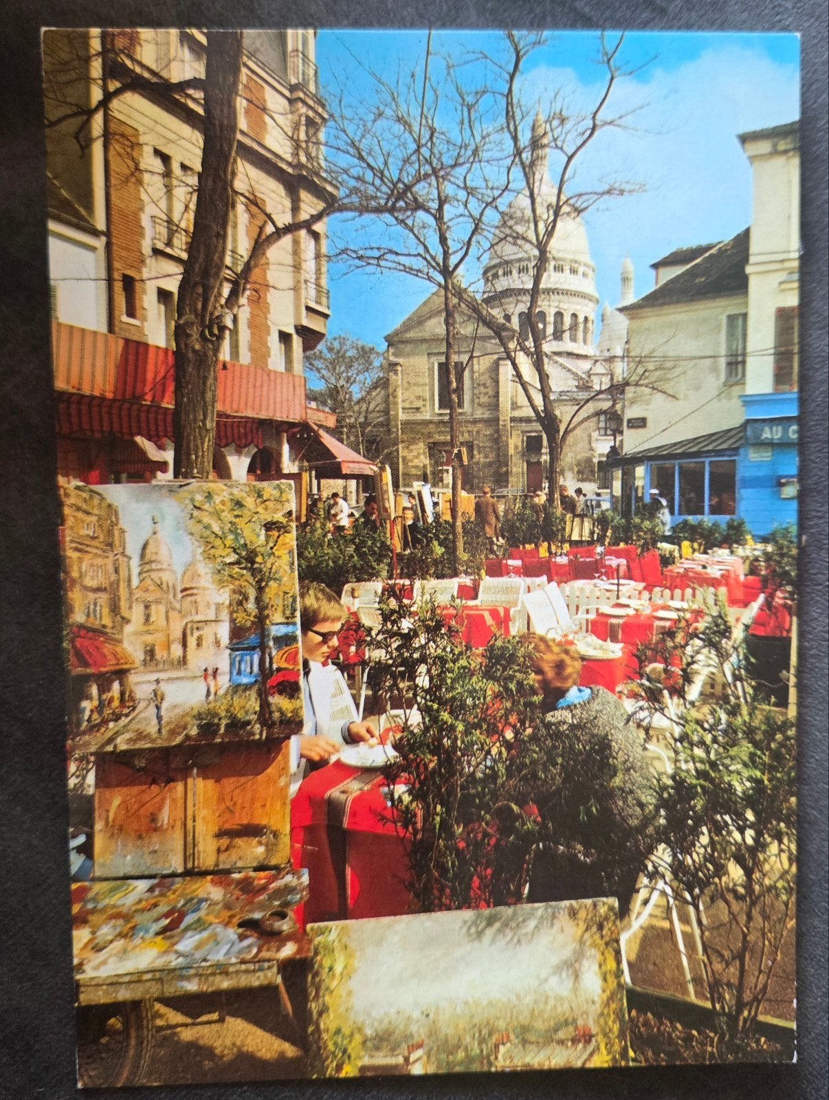 Vintage Ansichtkaart Parijs: Place du Tertre & Sacré-Cœur, Verzamelen, Verzenden, 1960 tot 1980, Ongelopen, Frankrijk