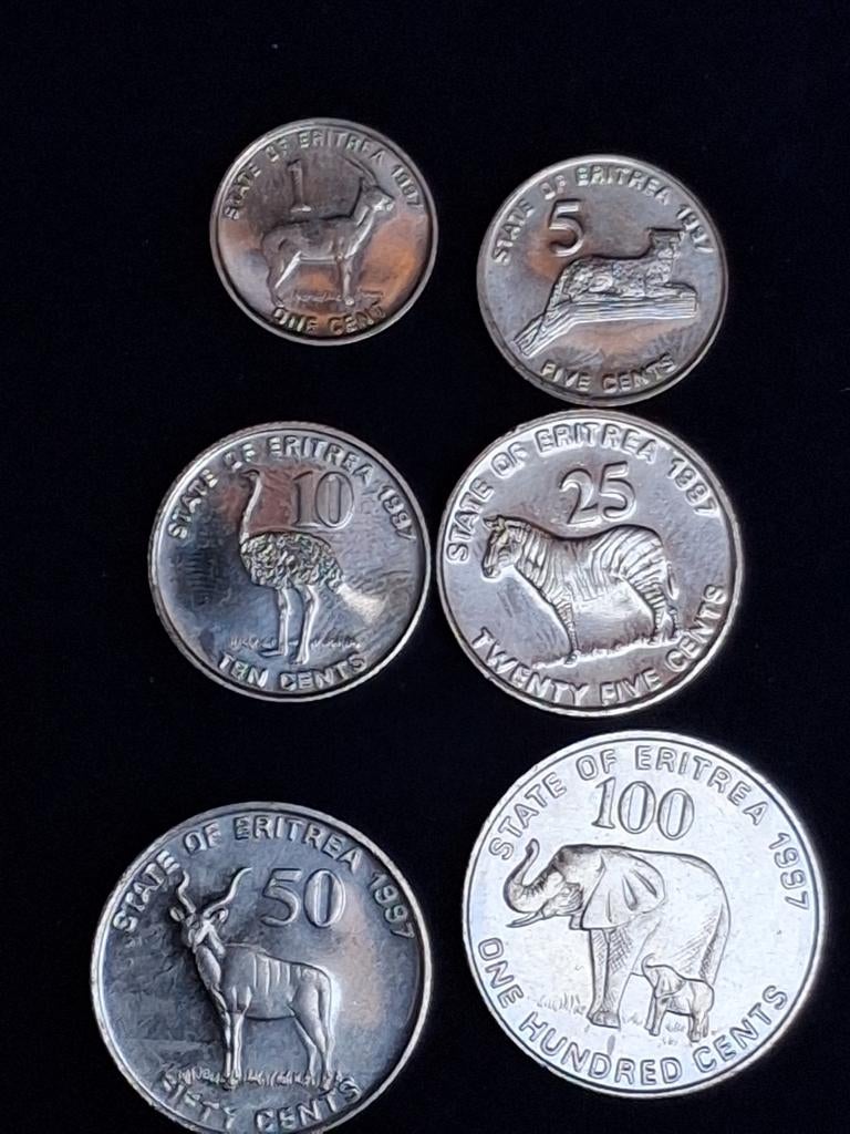 6 munten Eritrea 1991, Ophalen of Verzenden, Overige landen