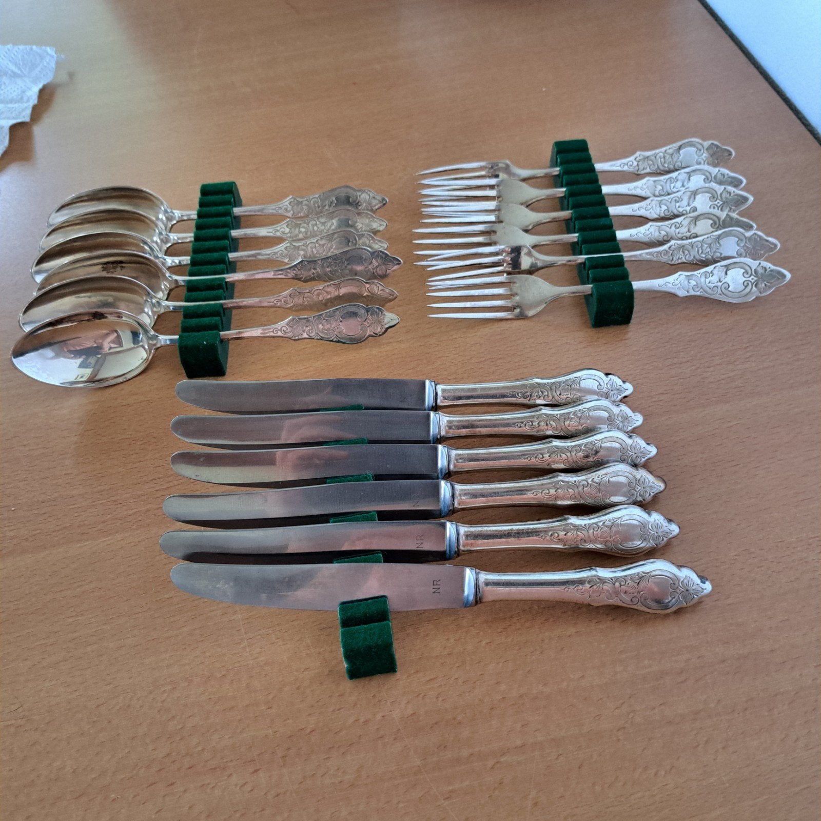 Antiek verzilverd bestekset - 18 delig, Antiek en Kunst, Ophalen of Verzenden