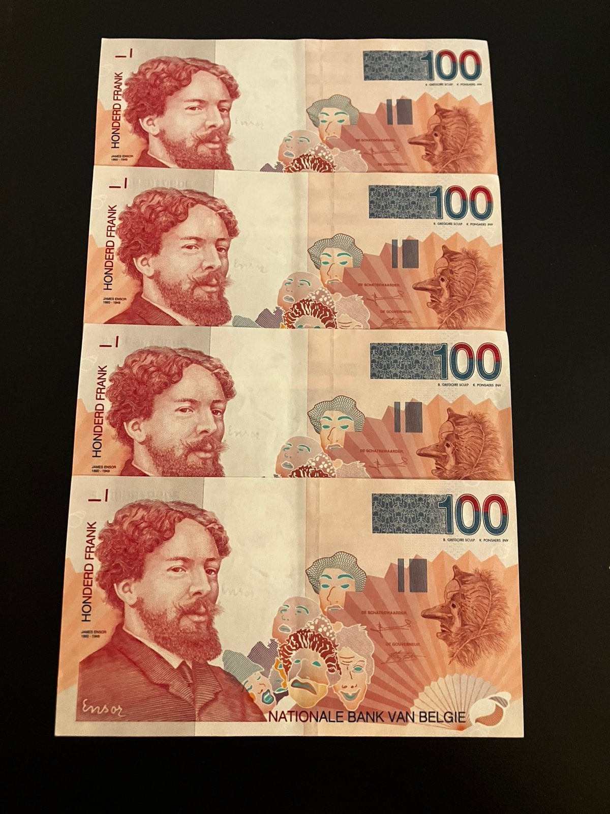 Set van 4 belgische francs met oplopend serienummer, Ophalen of Verzenden