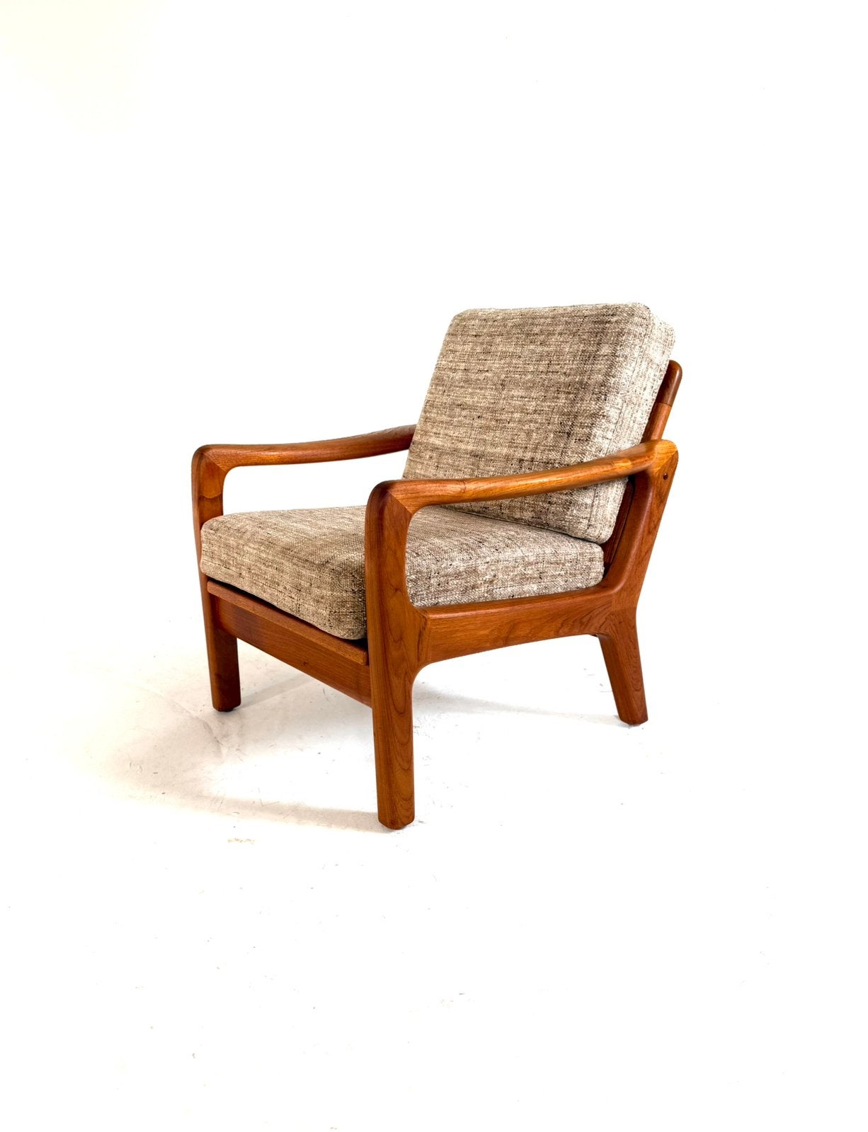 Vintage Deense teakhouten fauteuil, Juul Kristensen ‘70, Huis en Inrichting, Vintage retro buisframe design rotan webbing papercord deens