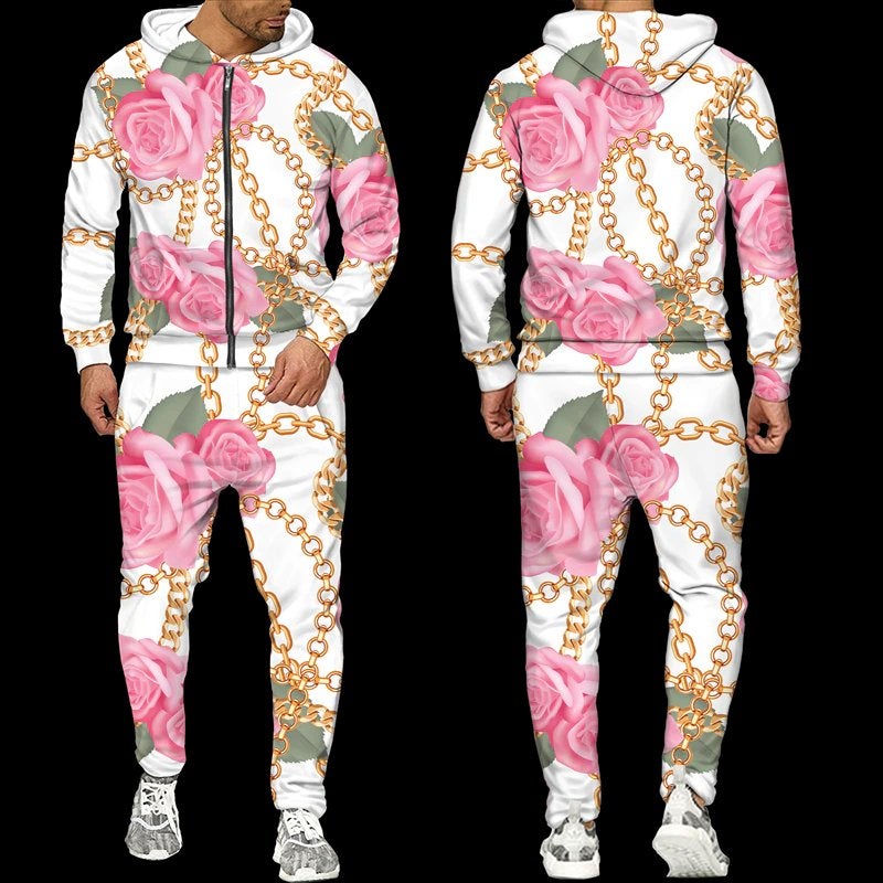 Heren barok joggingpak 14 wit roze goud luxe trainingspak, Verzenden, Nieuw, Overige maten, Meerkleurig