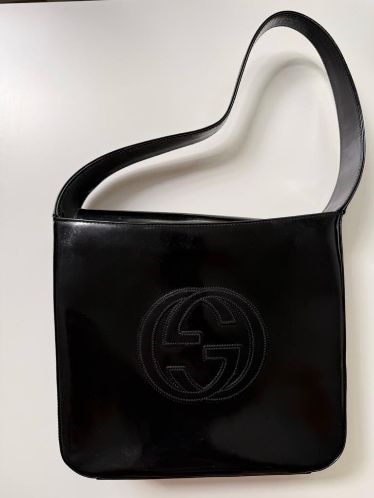 Vintage Gucci Tote Tas - Zwart Lakleer, Ophalen of Verzenden, Gebruikt, Zwart, Shopper