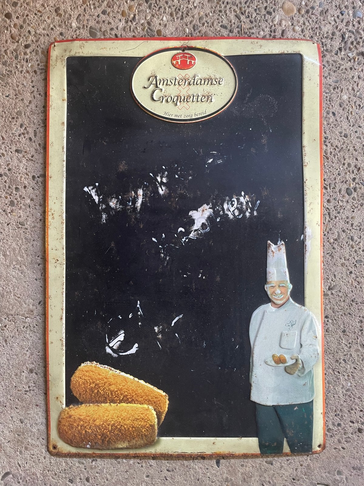 Vintage Amsterdamsche Croquetten blikken Reclamebord, Verzamelen, Blikken, Ophalen of Verzenden, Gebruikt, Overige